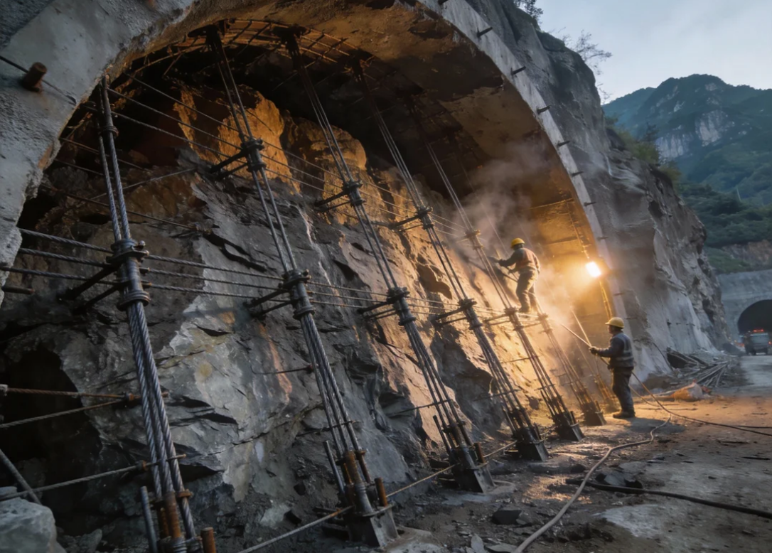 华筑天下建筑工程作品-体现隧道洞口段，锚索对围岩的加固效果