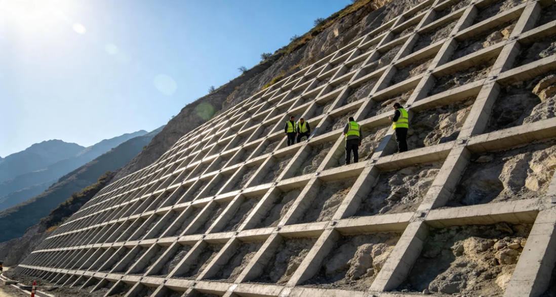 高陡边坡格子梁支护-华筑天下建筑工程.png