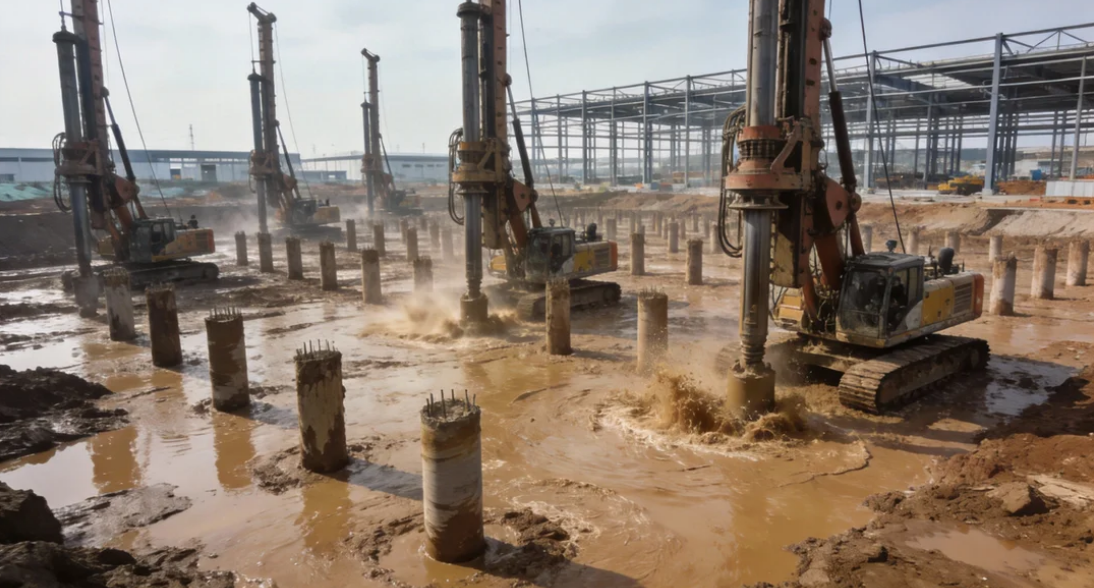 多台桩机同时作业，为大型建筑奠定坚实基础-深圳市华筑天下建筑工程有限公司.png